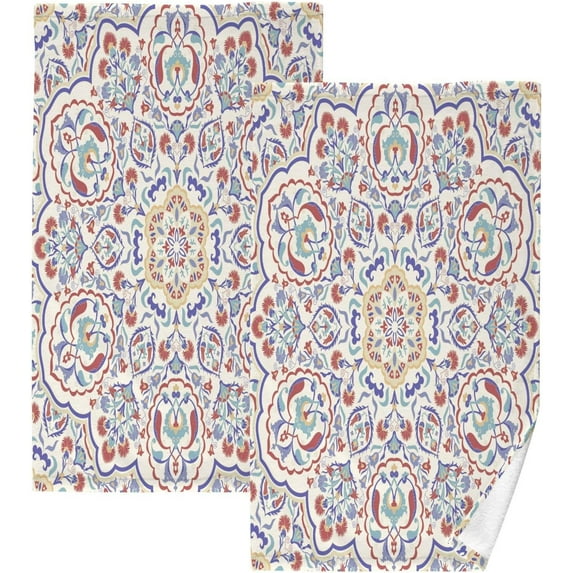 SKYSONIC 2PCS Cotton Towel Set,Quick Drying Washcloths,Soft and Breathable Bath Towel Hand Towels for Kitchen Bathroom Gym Beach-Islamic Mandala