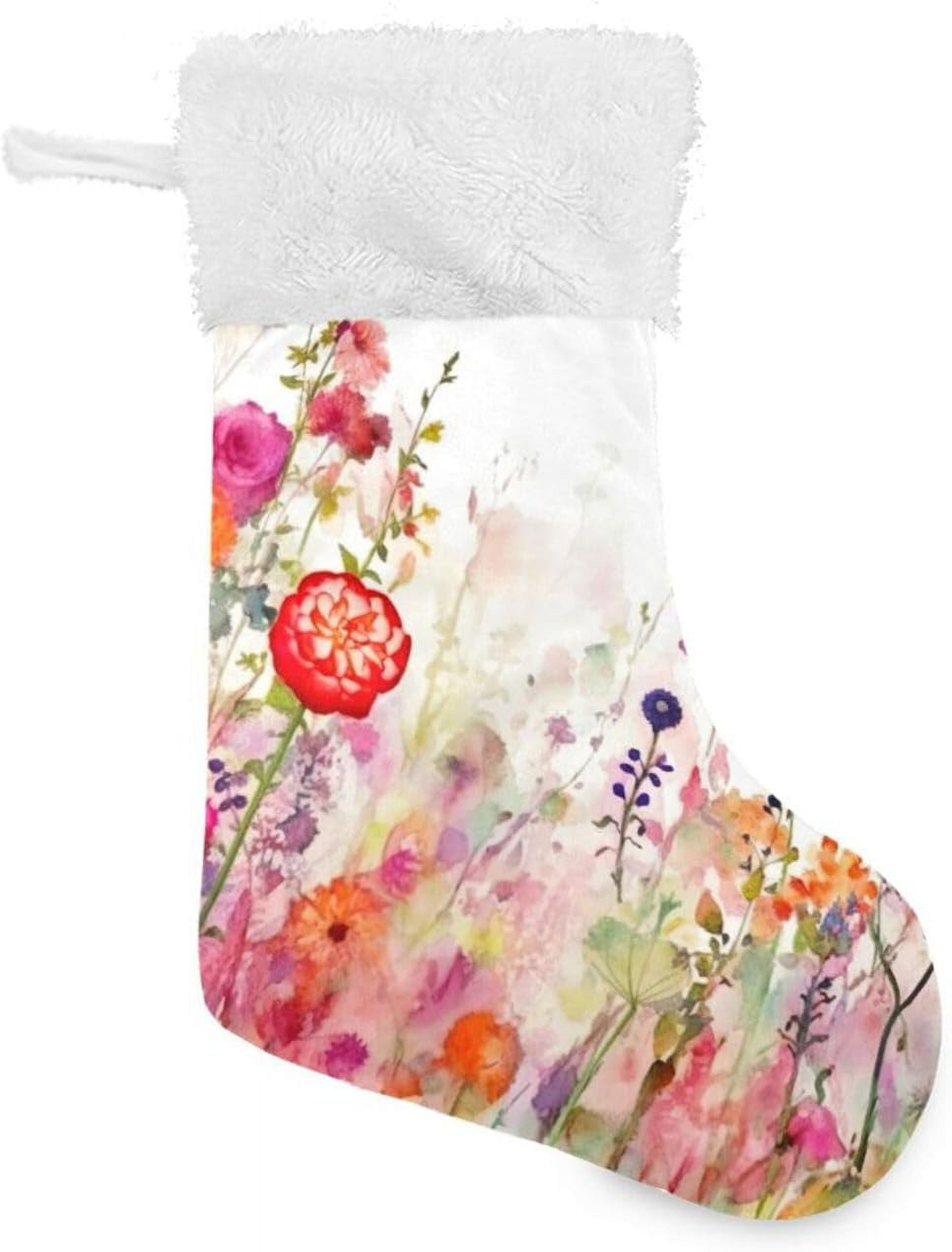 SKYSONIC 2PCS Watercolor Floral Christmas Stockings Personalized 18
