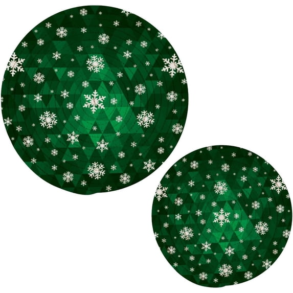 SKYSONIC 2Pcs Trivet Pot Holder, Snowflake Green Round Woven Potholders Set Cotton Braided Hot Pads Coasters Table Mats for Cooking and Baking