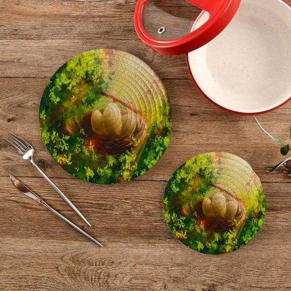 SKYSONIC 2Pcs Watercolor Forest Easter Eggs Pot Holders Trivets, Cotton Thread Weave Trivet Heat Resistant Mats Pot Teapot Protection Table Decorative