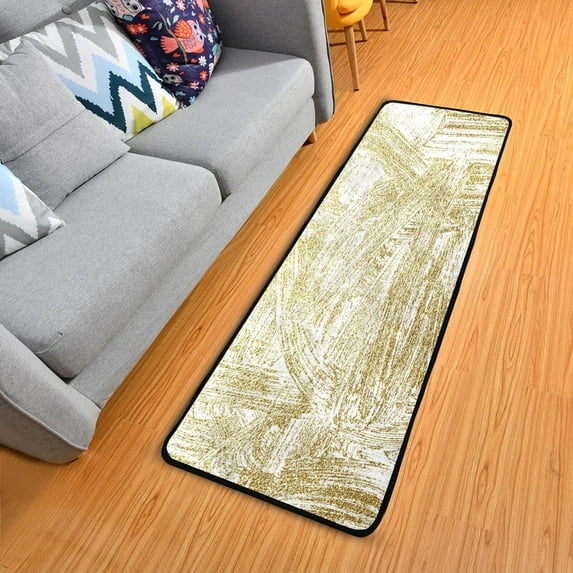 SKYSONIC 2X6 Feet Abstract Golden Doodle Runner Rug with Rubber Backing, Non Slip Entryway Rug Runner Washable Soft Area Rug Carpet for Hallway Bedroom Kitchen Decor