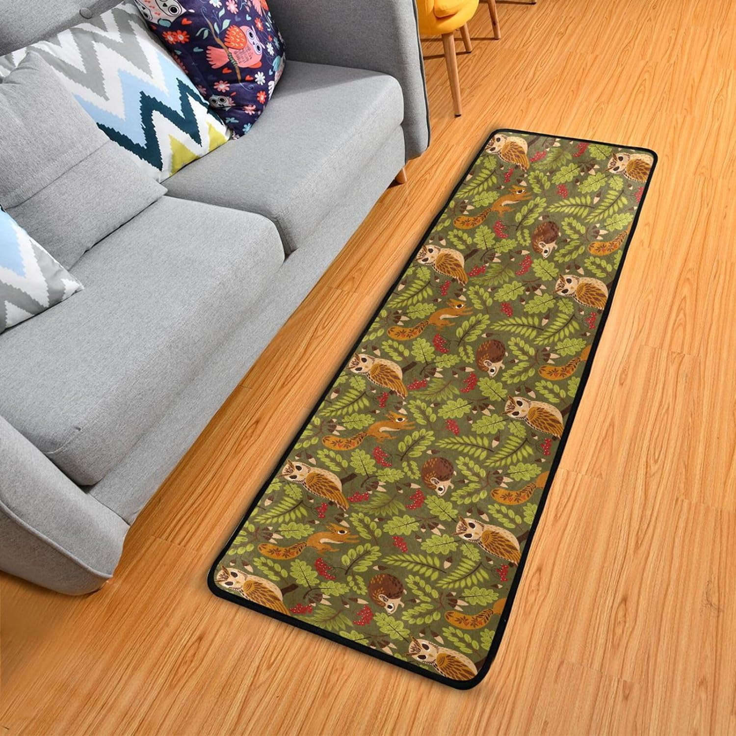 SKYSONIC 2X6 Feet Autumn Jungle Animal Runner Rug with Rubber Backing