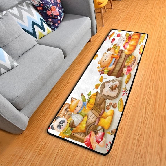 SKYSONIC 2X6 Feet Autumn Pumpkins Animals Runner Rug with Rubber Backing, Non Slip Entryway Rug Runner Washable Soft Area Rug Carpet for Hallway Bedroom Kitchen Decor