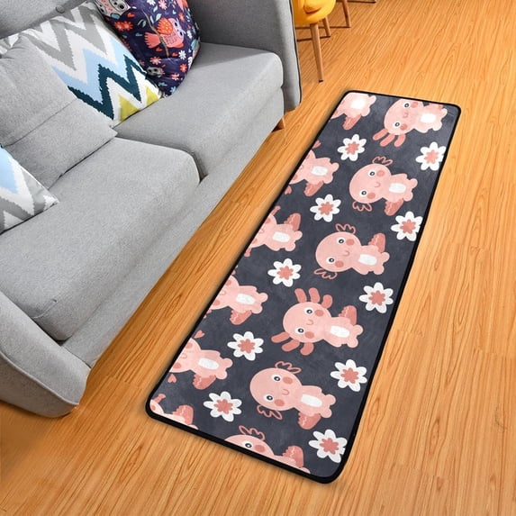 SKYSONIC 2X6 Feet Axolotls and Flowers Runner Rug with Rubber Backing, Hand Drawn Non Slip Entryway Rug Runner Washable Soft Area Rug Carpet for Hallway Bedroom Kitchen Decor