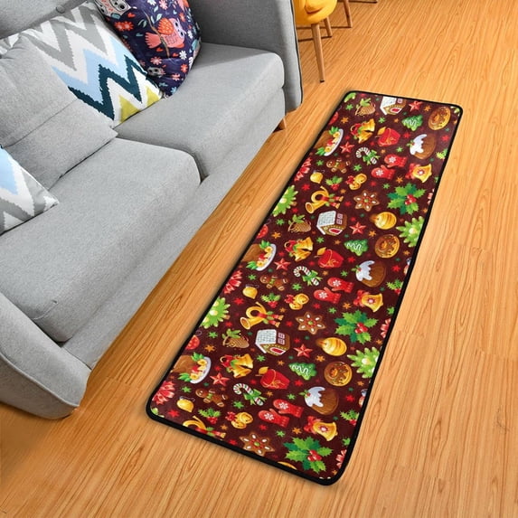 SKYSONIC 2X6 Feet Christmas Food Sweet Tree Runner Rug with Rubber Backing, Cake Gingerbread Cookies Non Slip Entryway Rug Runner Washable Soft Area Rug Carpet for Hallway Bedroom Kitchen Decor