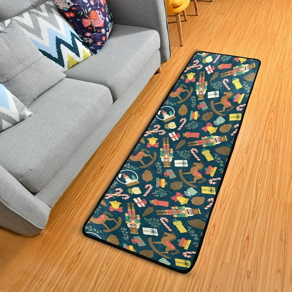 SKYSONIC 2X6 Feet Christmas Nutcrackers Toys Runner Rug with Rubber Backing, Xmas Wooden Horse Non Slip Entryway Rug Runner Washable Soft Area Rug Carpet for Hallway Bedroom Kitchen Decor