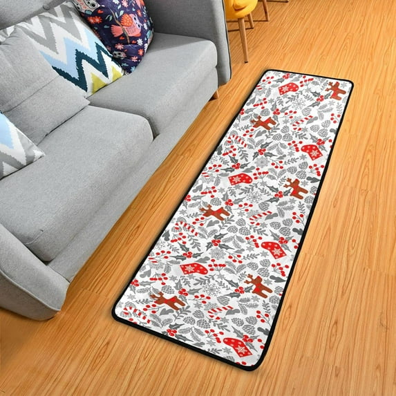 SKYSONIC 2X6 Feet Christmas Socks Deer Runner Rug with Rubber Backing, Winter Snowflake Stocking Non Slip Entryway Rug Runner Washable Soft Area Rug Carpet for Hallway Bedroom Kitchen Decor
