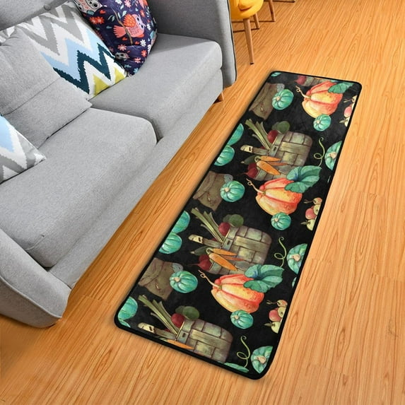 SKYSONIC 2X6 Feet Colors Pumpkins Vegetables Runner Rug with Rubber Backing, Harvest Autumn Non Slip Entryway Rug Runner Washable Soft Area Rug Carpet for Hallway Bedroom Kitchen Decor