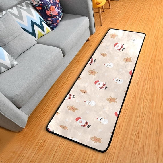 SKYSONIC 2X6 Feet Cute Little Santa Claus Runner Rug with Rubber Backing, Snowman Ginger Man Non Slip Entryway Rug Runner Washable Soft Area Rug Carpet for Hallway Bedroom Kitchen Decor