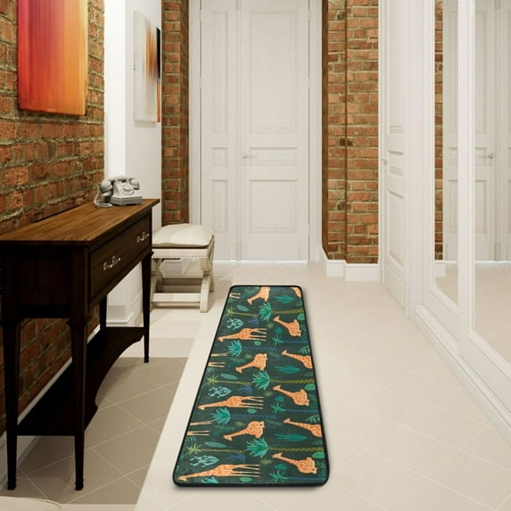 SKYSONIC 2X6 Feet Dinosaurs Tropical Cactus Runner Rug with Rubber Backing, Coconut Tree Summer Non Slip Entryway Rug Runner Washable Soft Area Rug Carpet for Hallway Bedroom Kitchen Decor