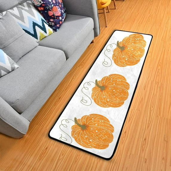 SKYSONIC 2X6 Feet Fall Pumpkin Harvest Runner Rug with Rubber Backing, Thanksgiving Autumn Non Slip Entryway Rug Runner Washable Soft Area Rug Carpet for Hallway Bedroom Kitchen Decor