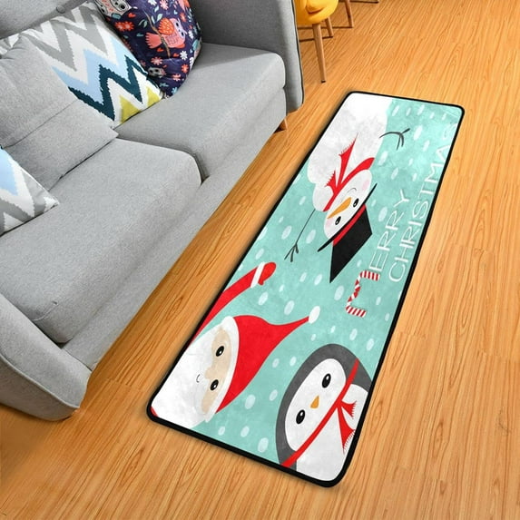 SKYSONIC 2X6 Feet Funny Snowman Penguin Santa Runner Rug with Rubber Backing, Merry Christmas Winter Non Slip Entryway Rug Runner Washable Soft Area Rug Carpet for Hallway Bedroom Kitchen Decor
