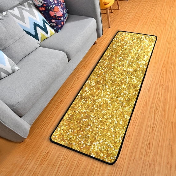 SKYSONIC 2X6 Feet Golden Glittering Runner Rug with Rubber Backing, Non Slip Entryway Rug Runner Washable Soft Area Rug Carpet for Hallway Bedroom Kitchen Decor