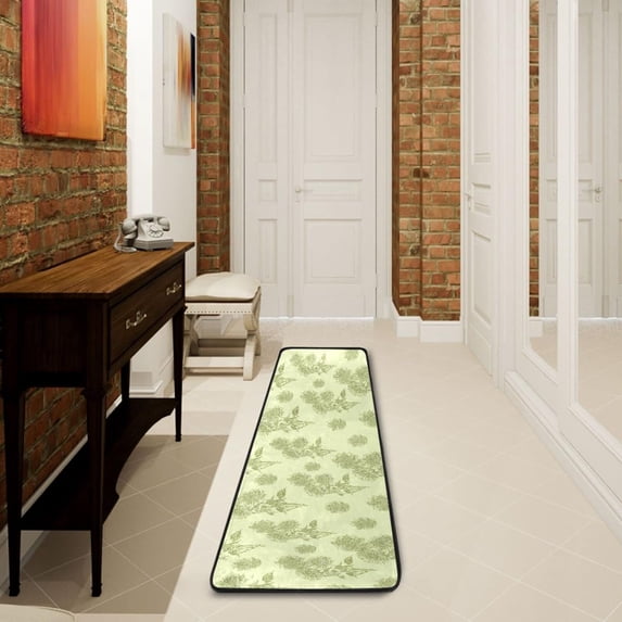 SKYSONIC 2X6 Feet Green Sunflowers Unique Runner Rug with Rubber Backing, Vintage Floral Non Slip Entryway Rug Runner Washable Soft Area Rug Carpet for Hallway Bedroom Kitchen Decor