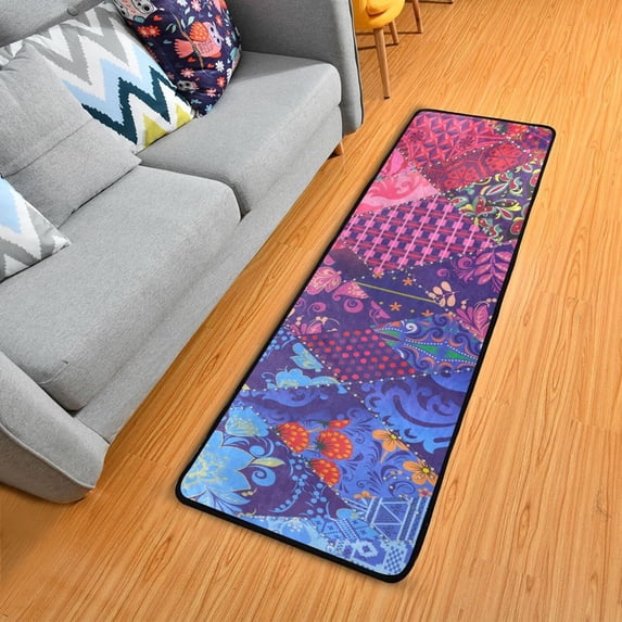SKYSONIC 2X6 Feet Multi-Colored Flowers Runner Rug with Rubber Backing, Non Slip Entryway Rug Runner Washable Soft Area Rug Carpet for Hallway Bedroom Kitchen Decor