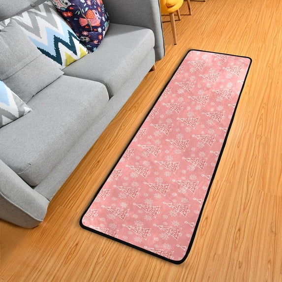 SKYSONIC 2X6 Feet Pink Sparkling Christmas Tree Runner Rug with Rubber Backing, Snowflakes Non Slip Entryway Rug Runner Washable Soft Area Rug Carpet for Hallway Bedroom Kitchen Decor