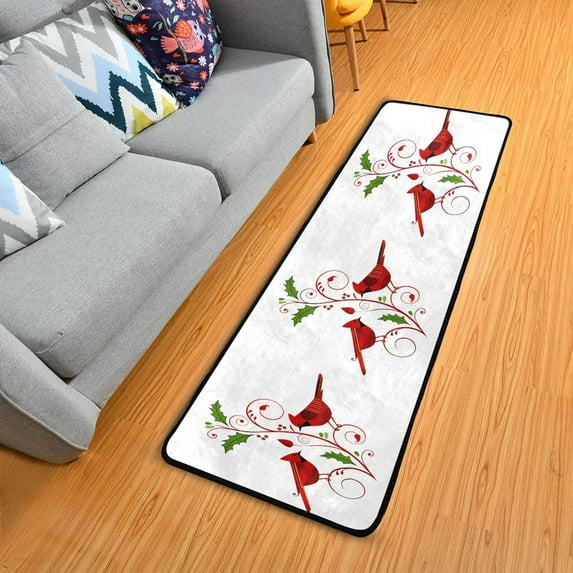 SKYSONIC 2X6 Feet Red Cardinals Christmas Runner Rug with Rubber Backing, Non Slip Entryway Rug Runner Washable Soft Area Rug Carpet for Hallway Bedroom Kitchen Decor