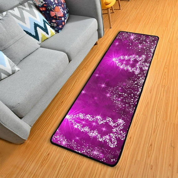 SKYSONIC 2X6 Feet Snowfall Christmas Tree Runner Rug with Rubber Backing, Purple Snowflakes Non Slip Entryway Rug Runner Washable Soft Area Rug Carpet for Hallway Bedroom Kitchen Decor