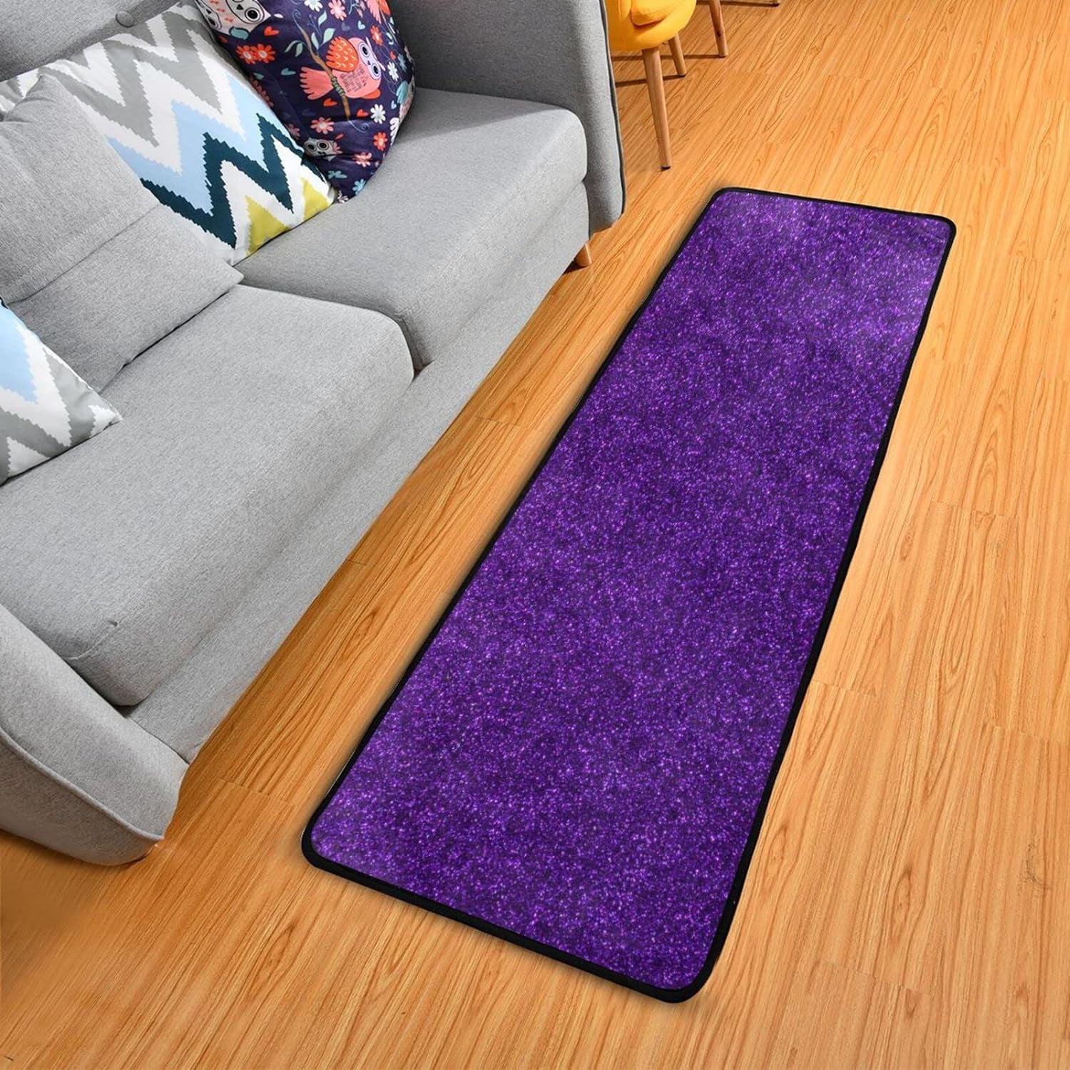 SKYSONIC 2X6 Feet Sparkling Purple Runner Rug with Rubber Backing