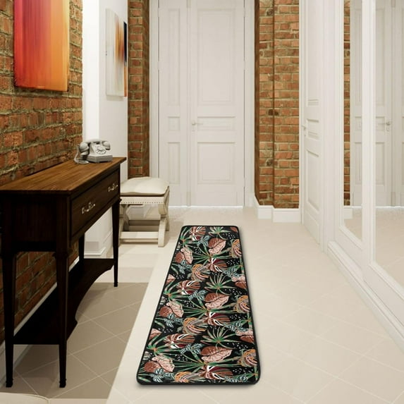 SKYSONIC 2X6 Feet Stylish Leaf Plant Runner Rug with Rubber Backing, Summer Retro Non Slip Entryway Rug Runner Washable Soft Area Rug Carpet for Hallway Bedroom Kitchen Decor