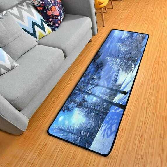 SKYSONIC 2X6 Feet Winter Snow Forest Runner Rug with Rubber Backing, Snowy Non Slip Entryway Rug Runner Washable Soft Area Rug Carpet for Hallway Bedroom Kitchen Decor