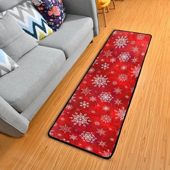 SKYSONIC 2X6 Feet Winter Xmas Snowflake Runner Rug with Rubber Backing, Non Slip Entryway Rug Runner Washable Soft Area Rug Carpet for Hallway Bedroom Kitchen Decor