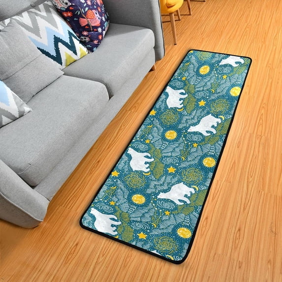 SKYSONIC 2X6 Feet Xmas White Bear Runner Rug with Rubber Backing, Merry Christmas Moon Non Slip Entryway Rug Runner Washable Soft Area Rug Carpet for Hallway Bedroom Kitchen Decor