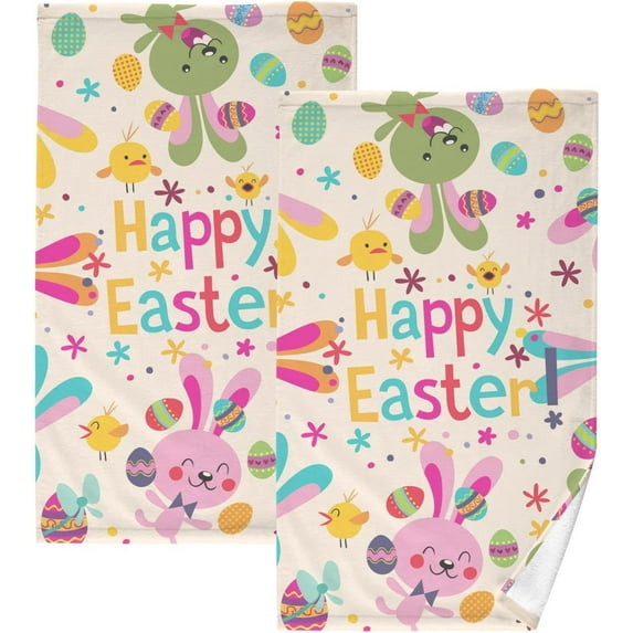 SKYSONIC 2pcs Easter Cotton Hand Towels Absorbent Bath Towel Decorative Fingertip Towels for Bathroom Gym Spa Hotel Beach,16 x 28 inch