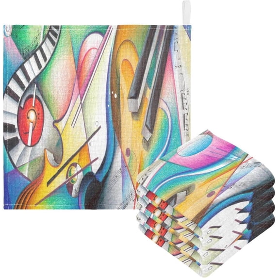 SKYSONIC 3 PCS Abstract Musical Instruments Baby Muslin Washcloths, Colorful Soft Absorbent Face Towel Burp Cloths Cotton Bath Wipes Infant Wash Cloth for Newborn Boys Girls