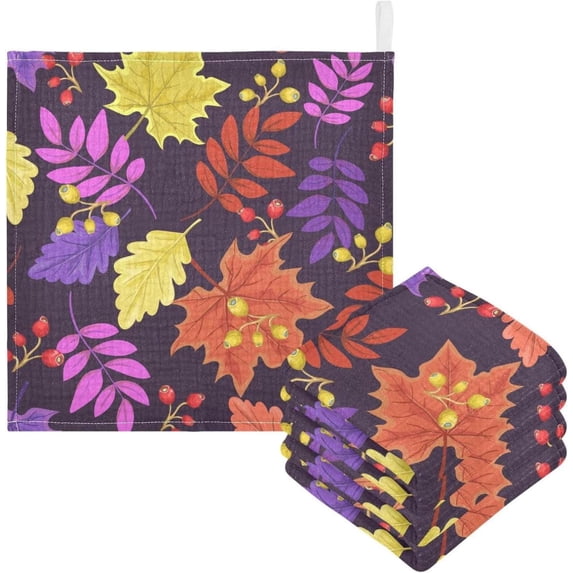 SKYSONIC 3 PCS Autumn Colors Leaves Baby Muslin Washcloths, Face Towel Burp Cloths Ultra Soft Absorbent Cotton Bath Wipes Towels for Newborn Boys Girls