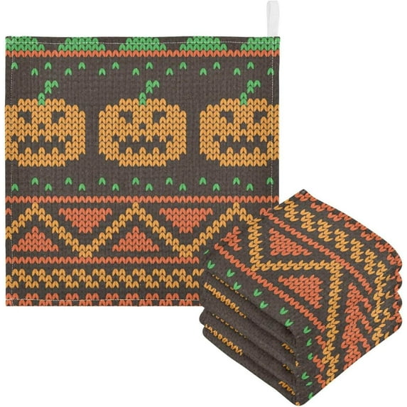 SKYSONIC 3 PCS Autumn Pumpkin Knitted Baby Muslin Washcloths, Embroidery Face Towel Burp Cloths Ultra Soft Absorbent Cotton Bath Wipes Towels for Newborn Boys Girls