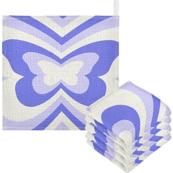 SKYSONIC 3 PCS Cool Blue Butterfly Baby Muslin Washcloths, Face Towel Burp Cloths Ultra Soft Absorbent Cotton Bath Wipes Towels for Newborn Boys Girls