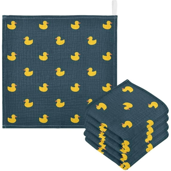 SKYSONIC 3 PCS Cute Duck Pattern Baby Muslin Washcloths, Funny Soft Absorbent Face Towel Burp Cloths Cotton Bath Wipes Infant Wash Cloth for Newborn Boys Girls