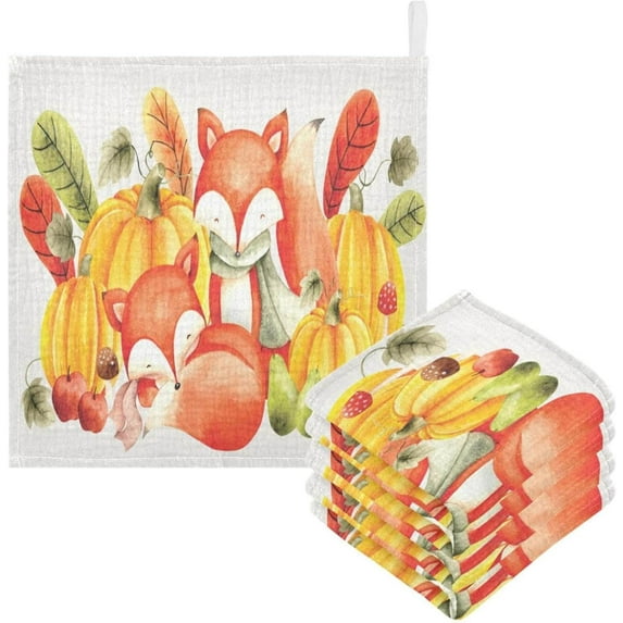 SKYSONIC 3 PCS Fall Fox Pumpkin Baby Muslin Washcloths, Autumn Harvest Face Towel Burp Cloths Ultra Soft Absorbent Cotton Bath Wipes Towels for Newborn Boys Girls