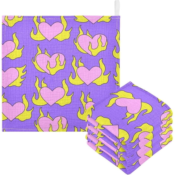 SKYSONIC 3 PCS Flaming Hearts Baby Muslin Washcloths, Cute Face Towel Burp Cloths Ultra Soft Absorbent Cotton Bath Wipes Towels for Newborn Boys Girls