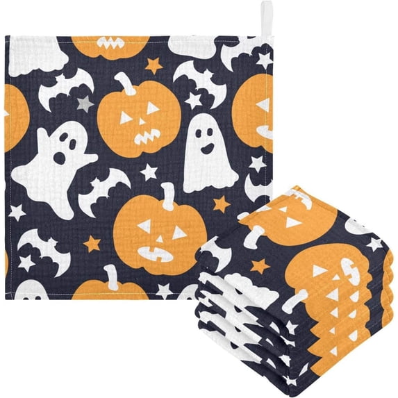SKYSONIC 3 PCS Halloween Pumpkin Bat Ghost Baby Muslin Washcloths, Face Towel Burp Cloths Ultra Soft Absorbent Cotton Bath Wipes Towels for Newborn Boys Girls