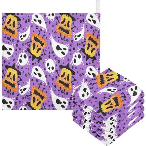 SKYSONIC 3 PCS Halloween Pumpkins Ghost Baby Muslin Washcloths, Spooky Skull Face Towel Burp Cloths Ultra Soft Absorbent Cotton Bath Wipes Towels for Newborn Boys Girls
