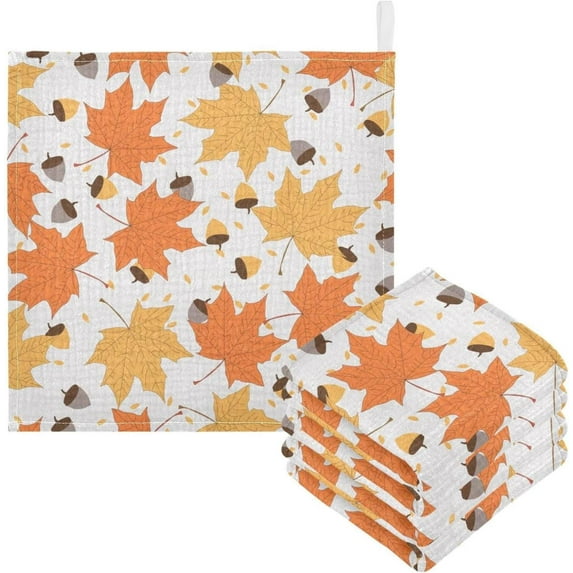 SKYSONIC 3 PCS Maple Leaves Plant Baby Muslin Washcloths, Autumn Pattern Face Towel Burp Cloths Ultra Soft Absorbent Cotton Bath Wipes Towels for Newborn Boys Girls
