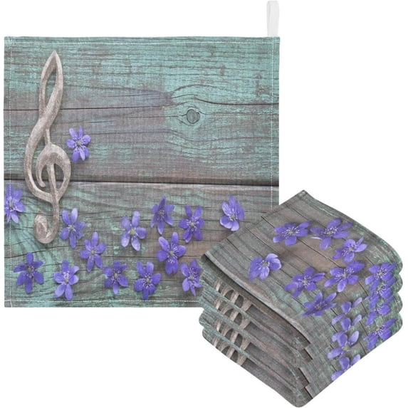 SKYSONIC 3 PCS Spring Flowers Music Key Baby Muslin Washcloths, Rustic Wood Soft Absorbent Face Towel Burp Cloths Cotton Bath Wipes Infant Wash Cloth for Newborn Boys Girls
