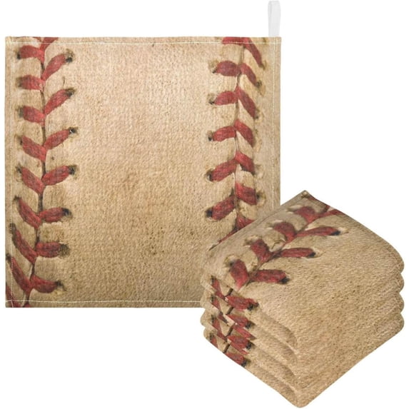 SKYSONIC 3 PCS Vintage Baseball Background Baby Muslin Washcloths, Red Lace Seam Soft Absorbent Face Towel Burp Cloths Cotton Bath Wipes Infant Wash Cloth for Newborn Boys Girls