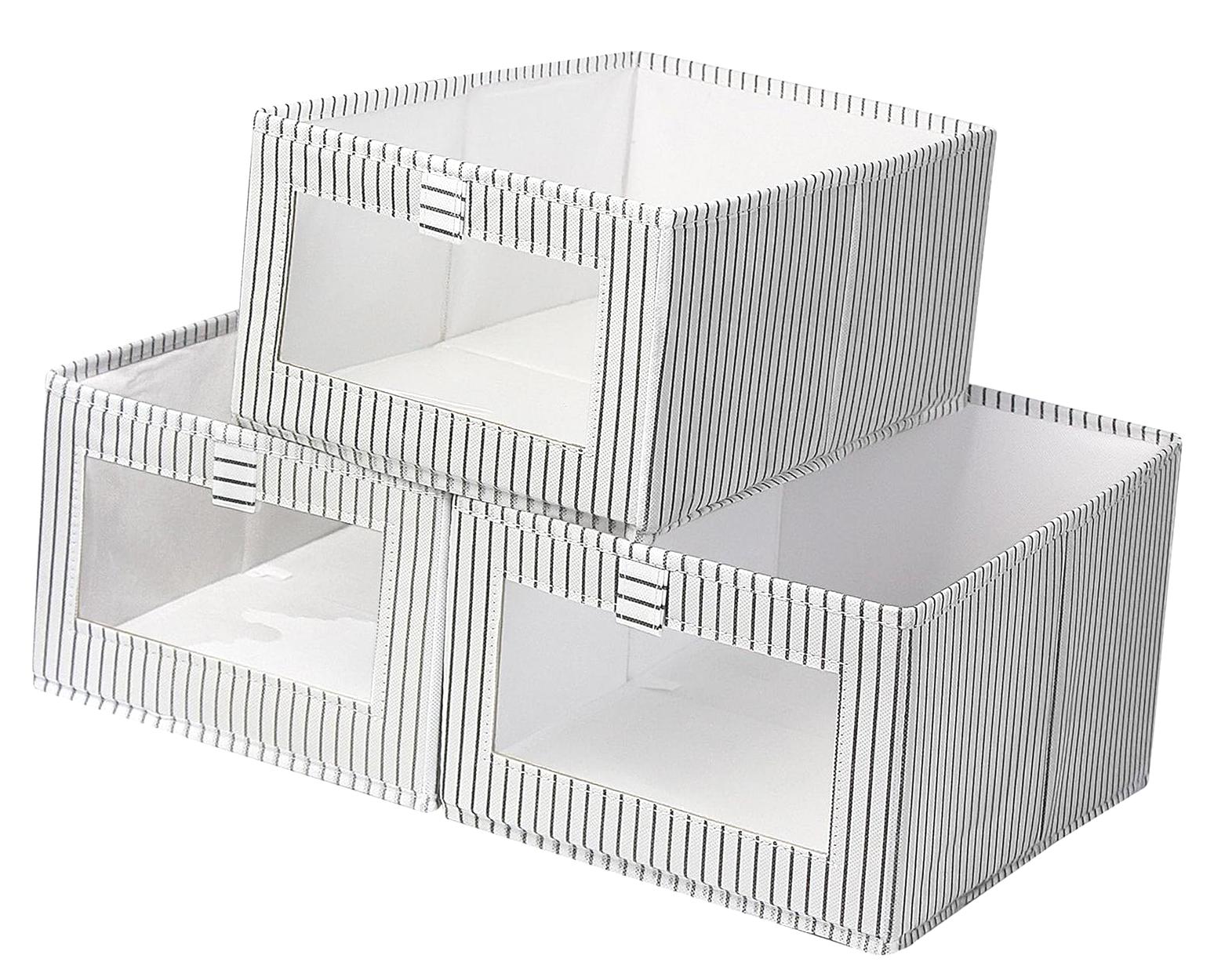 SKYSONIC 3 Pack Linen Closet Organizers, Foldable Fabric Bins with ...