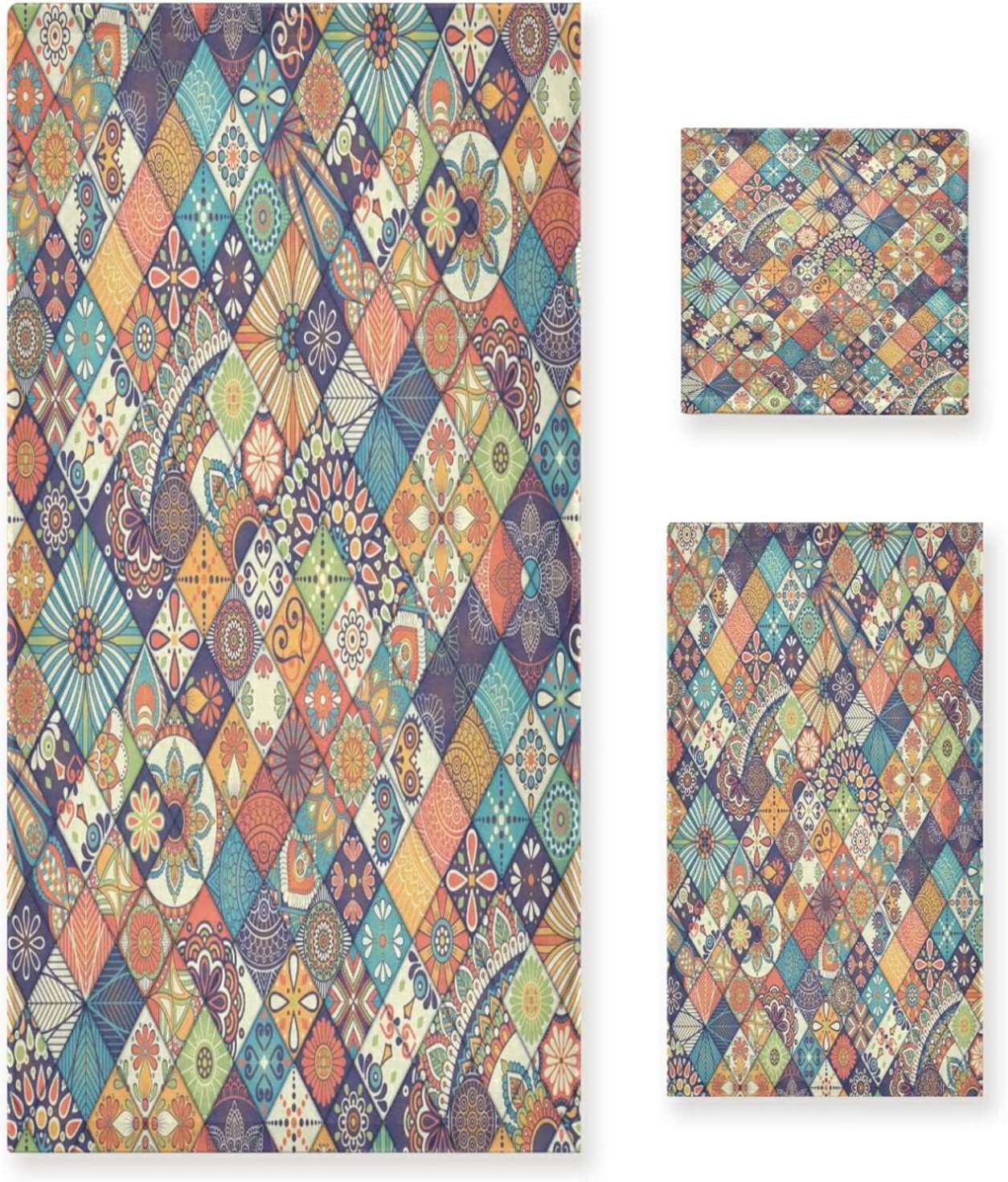 SKYSONIC 3 Pack Towel Bohemian Mandala Pattern Cotton Bath Towel Set (1