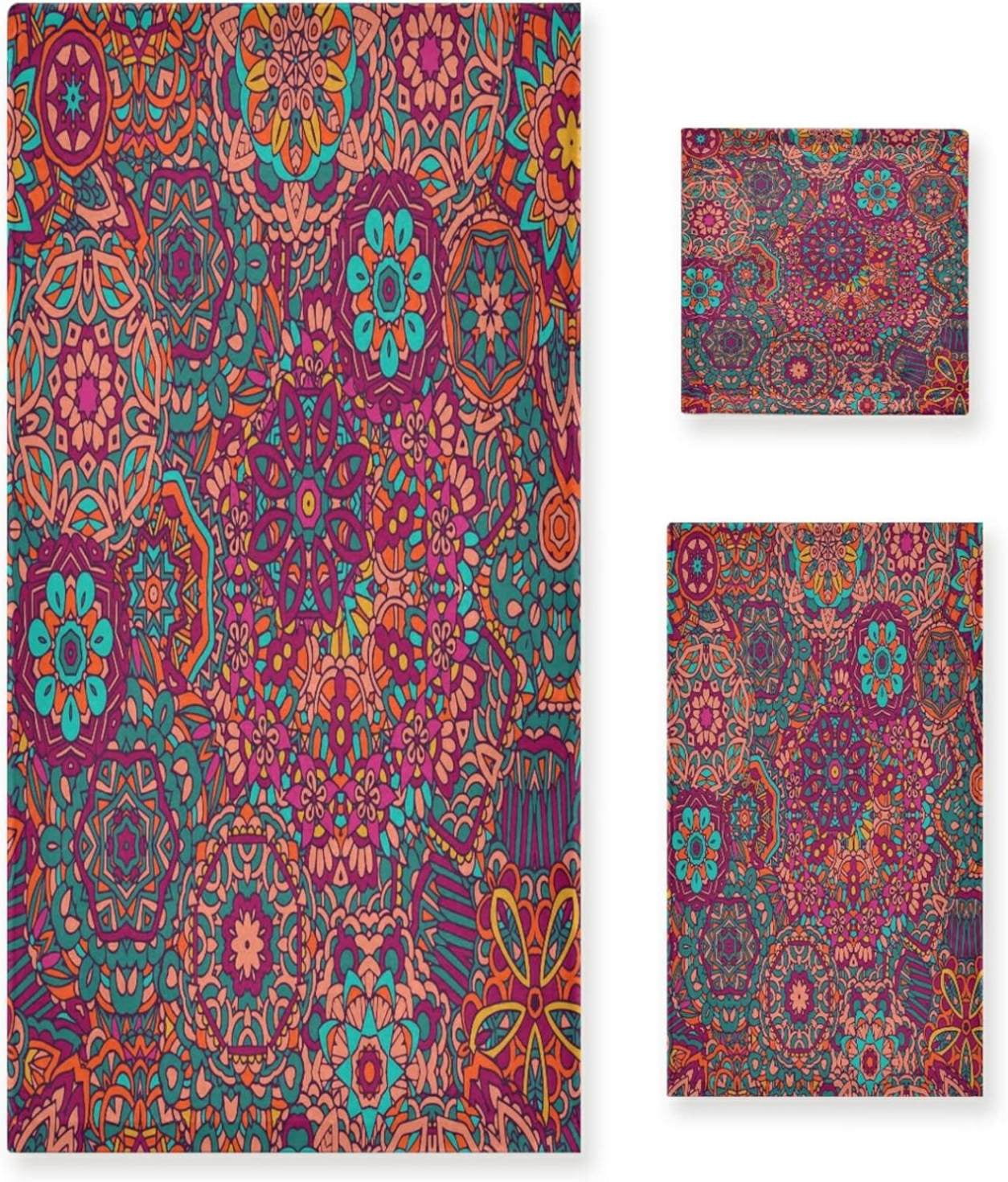 SKYSONIC 3 Pack Towel Bohemian Mandala Pattern Cotton Bath Towel Set (1