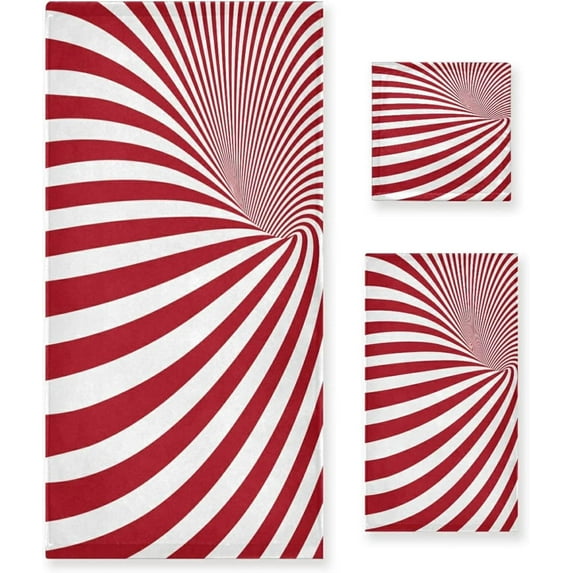 SKYSONIC 3 Pack Towel Funny Red and White Stripes Cotton Bath Towel Set (1 Bath Towel, 1 Hand Towel, 1 Washcloth) for Bathroom, Super Soft and Quick Dry Towels