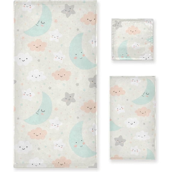 SKYSONIC 3 Pack Towel Lovely Sky Pattern Cotton Bath Towel Set (1 Bath Towel, 1 Hand Towel, 1 Washcloth) for Bathroom, Super Soft and Quick Dry Towels