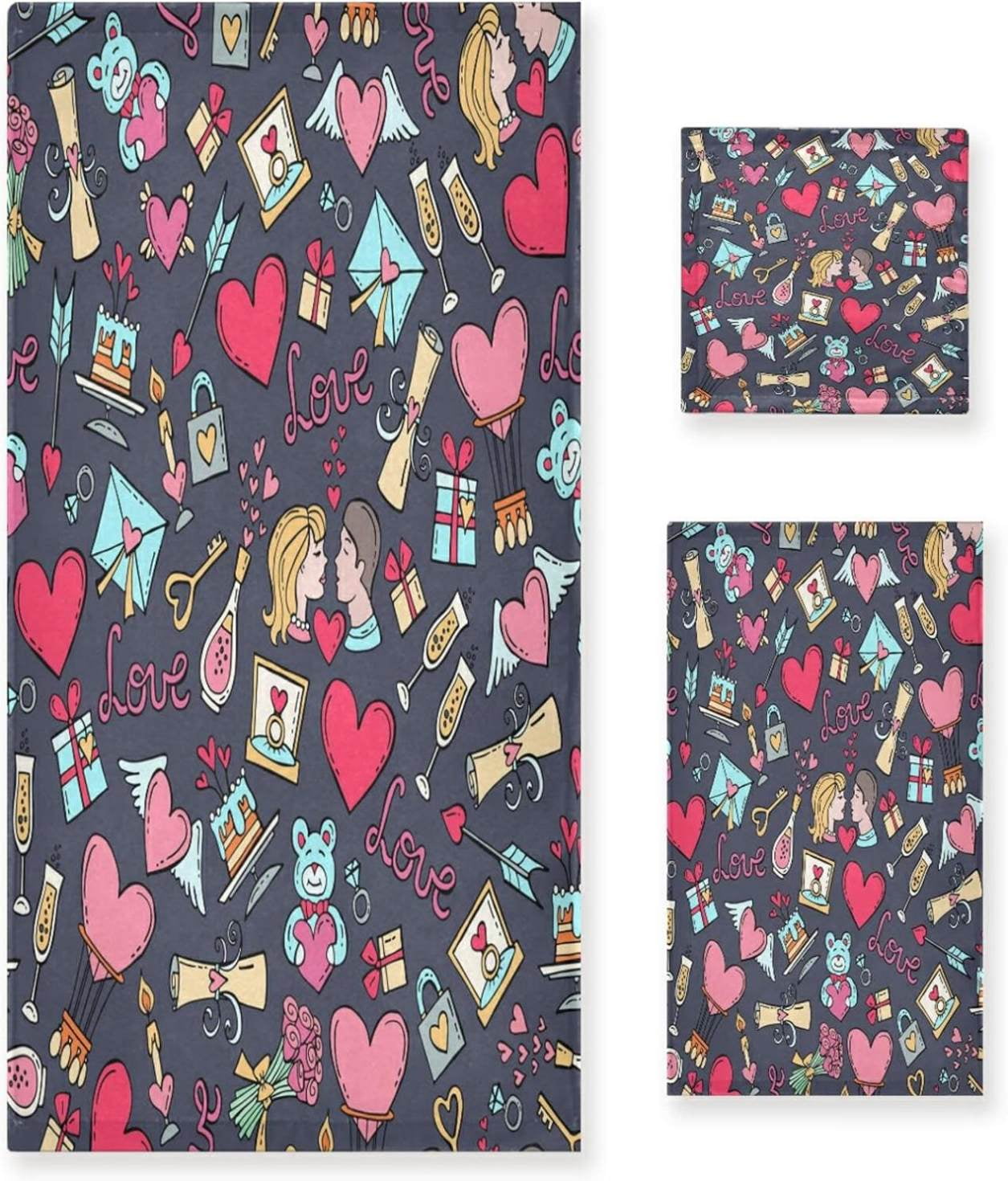SKYSONIC 3 Pack Towel Valentine's Day Mother's Day Red Hearte Love ...