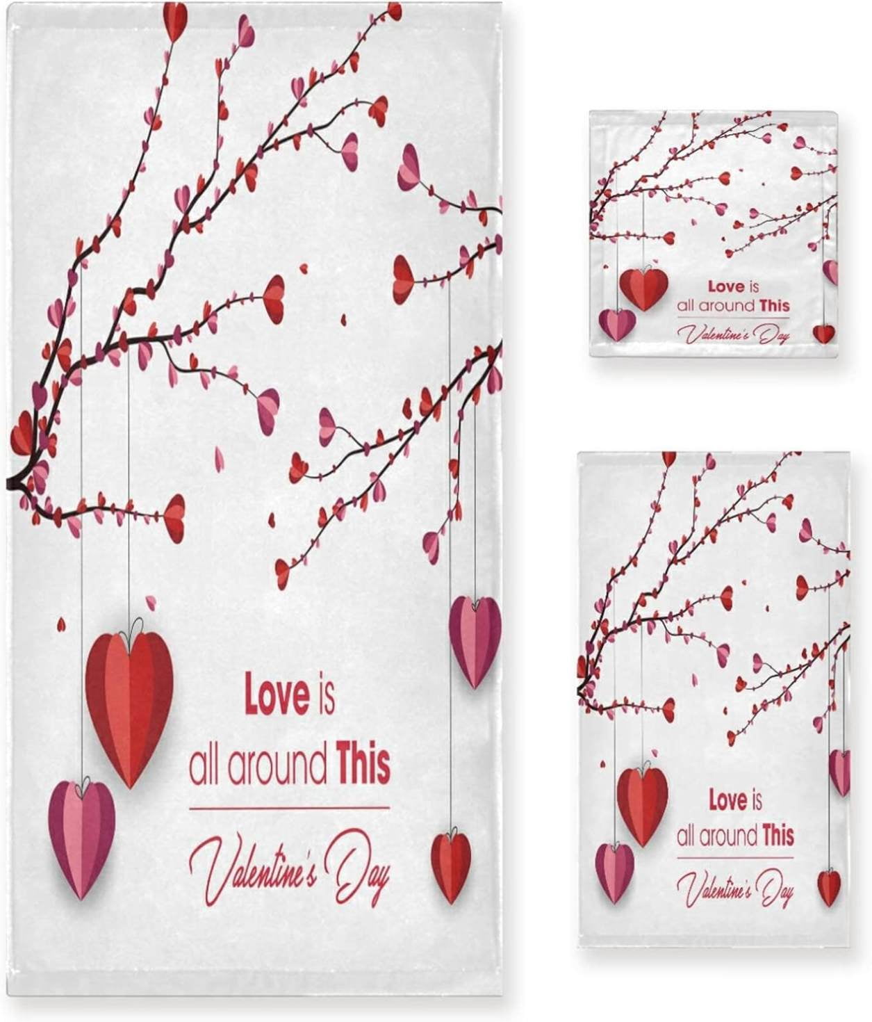 SKYSONIC 3 Pack Towel Valentine's Day Mother's Day Red Hearte Love ...