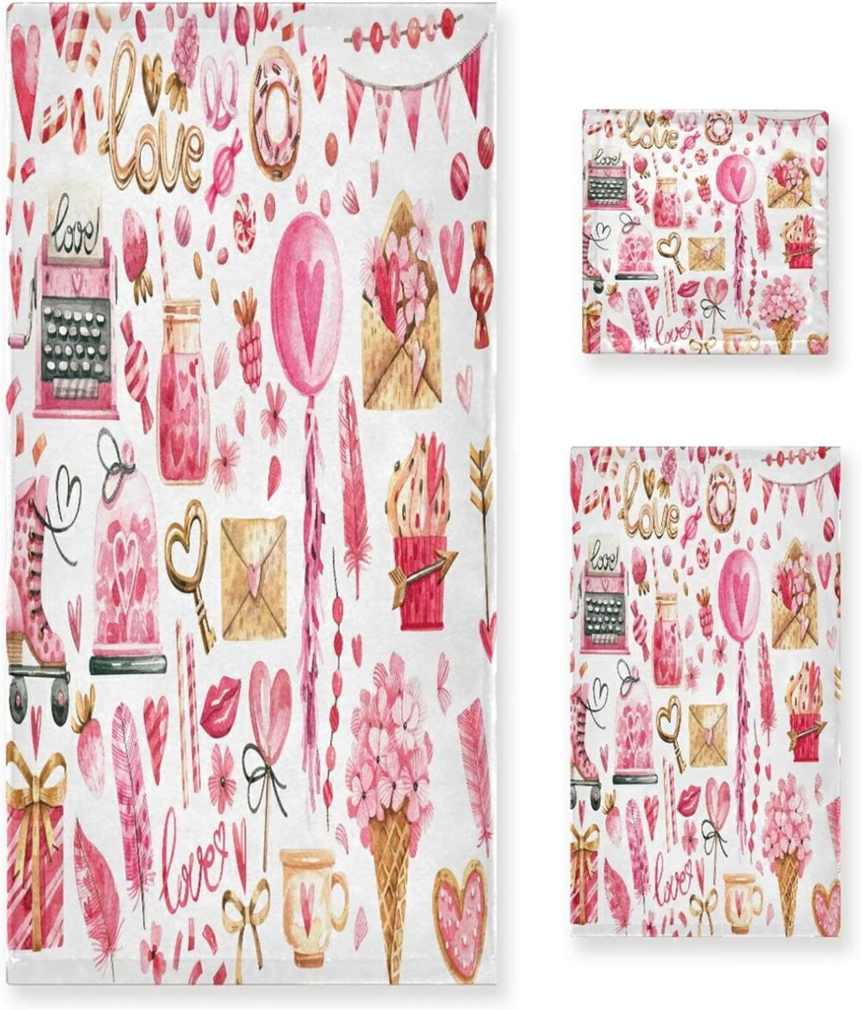 SKYSONIC 3 Pack Towel Valentine's Day Mother's Day Red Hearte Love ...