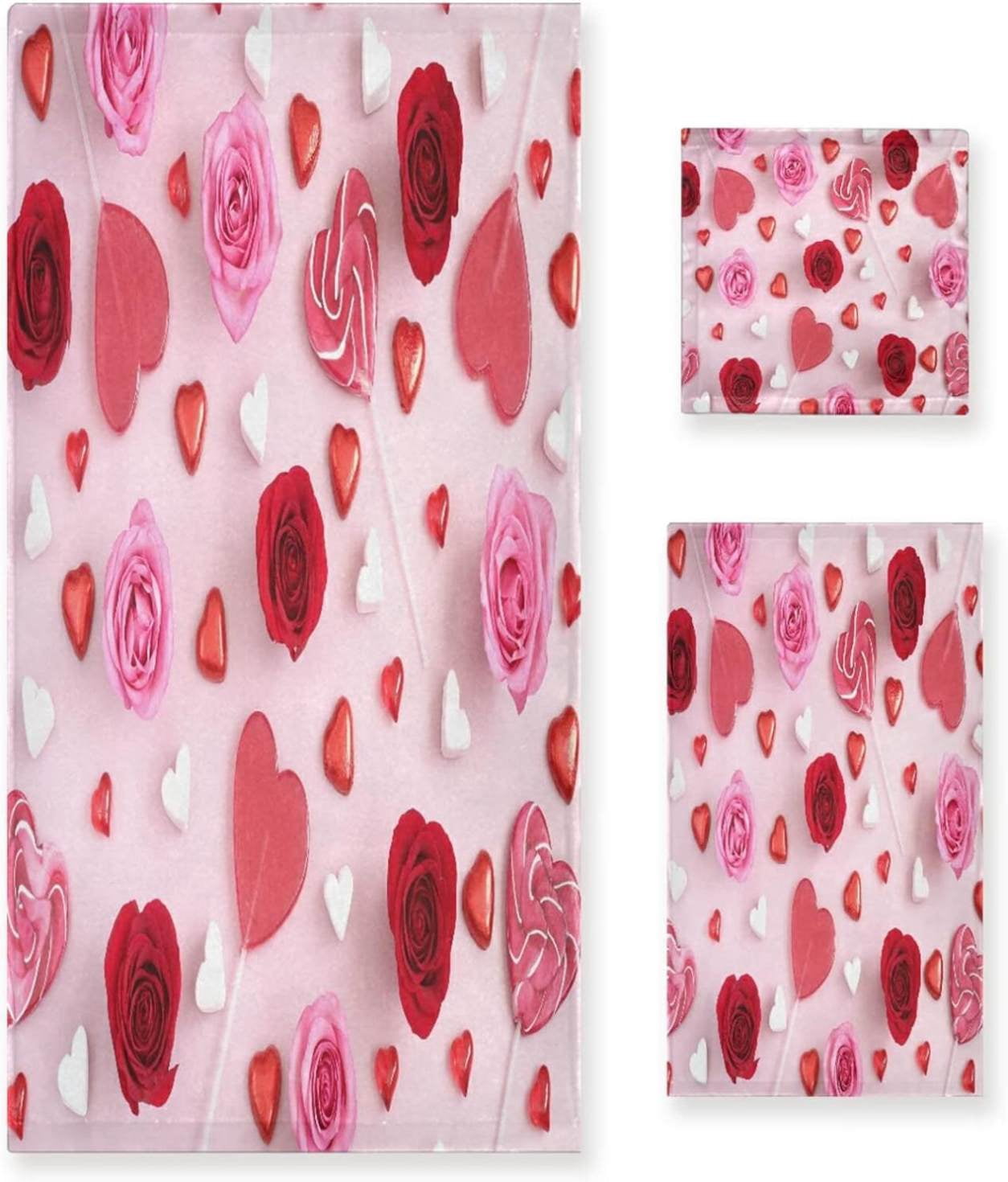 SKYSONIC 3 Pack Towel Valentine's Day Mother's Day Red Hearte Love ...
