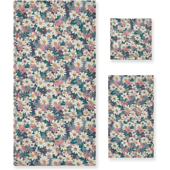 SKYSONIC 3 Pack Towel Watercolor Flowers Cotton Bath Towel Set (1 Bath Towel, 1 Hand Towel, 1 Washcloth) for Bathroom, Super Soft and Quick Dry Towels